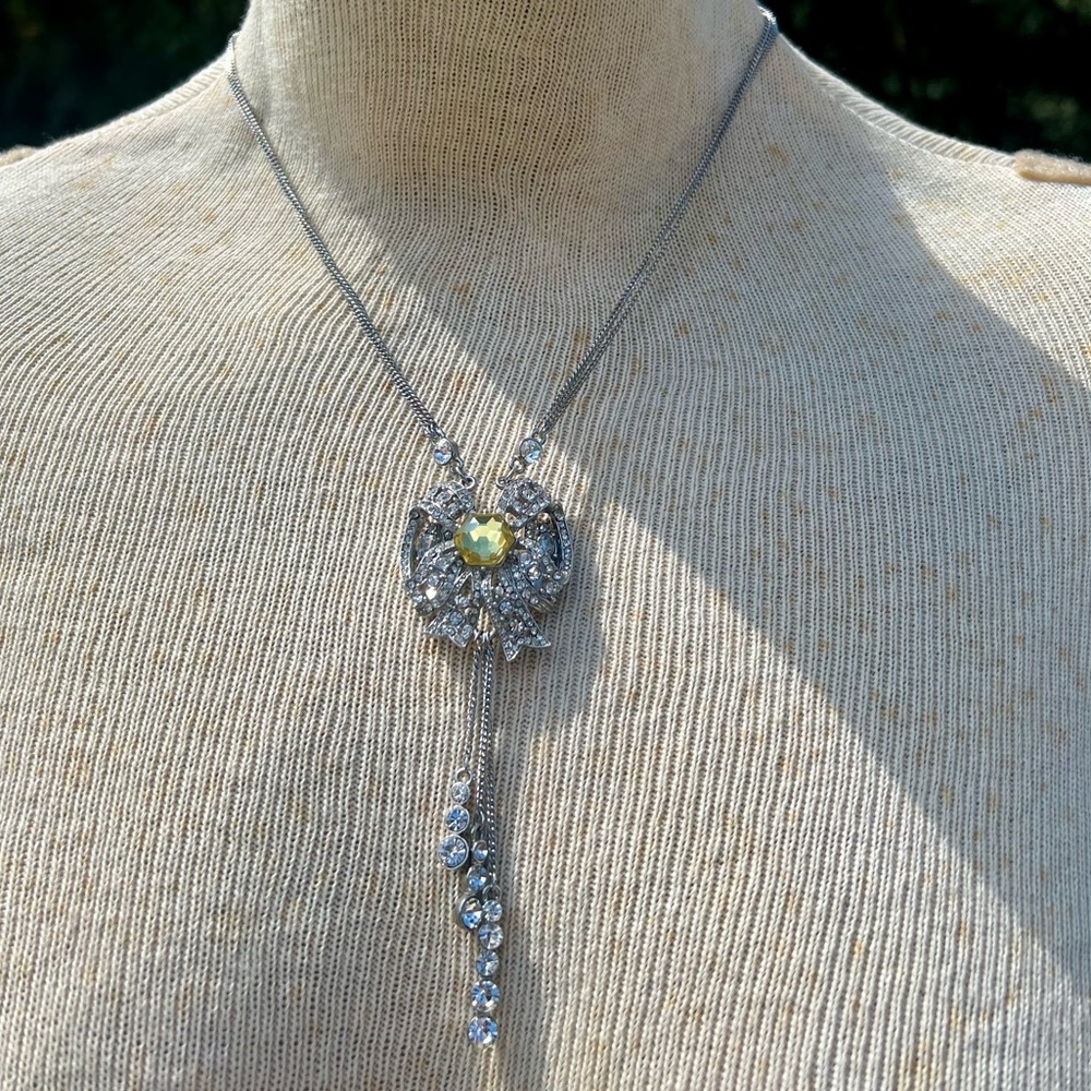 Betsey Johnson Yellow Gem Dangling Bow Necklace